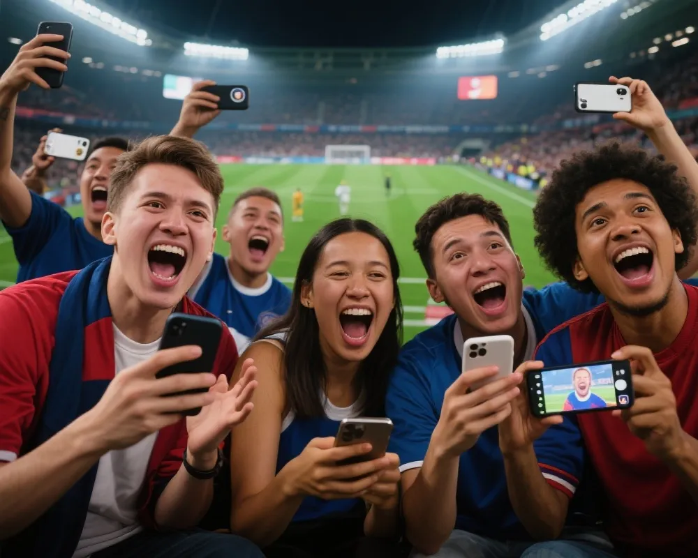 世界杯球迷互动讨论场景