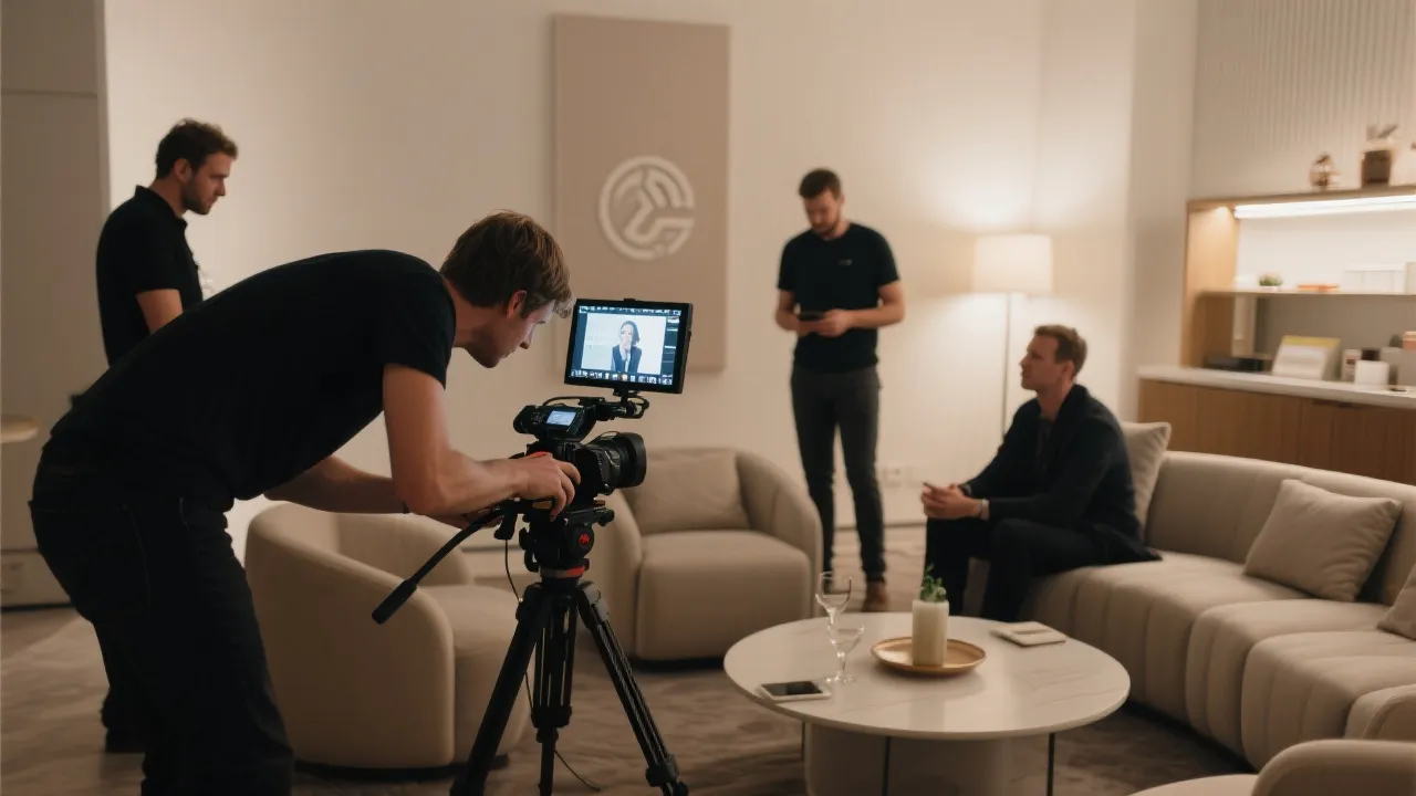 高端活动合规传播的内容团队拍摄与剪辑工作场景